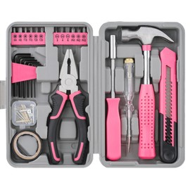 Hi-Spec Juego de Herramientas Rosa Compacto de 25 Piezas para Mujer con Cuchillo Incluido. Kit Portátil de Herramientas Básicas para el Hogar Oficina con Martillo Pinzas y Llaves hexagonal