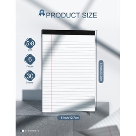 Legal Pads 5 x 8 White Small Legal Notepads 5 x 8 Note Pads 6 Pack Writing Pads 5 x 8 for Office White Lined Writing Notepad 5x8 for Work 80 GSM Paper Bloc Note College Ruled Legal Pad 30 Sheet/Pad
