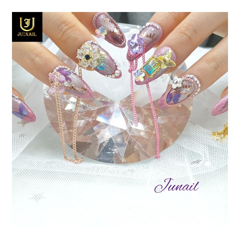 Flower and Butterfly Handmade Nail Tips - Short Straight Coffin