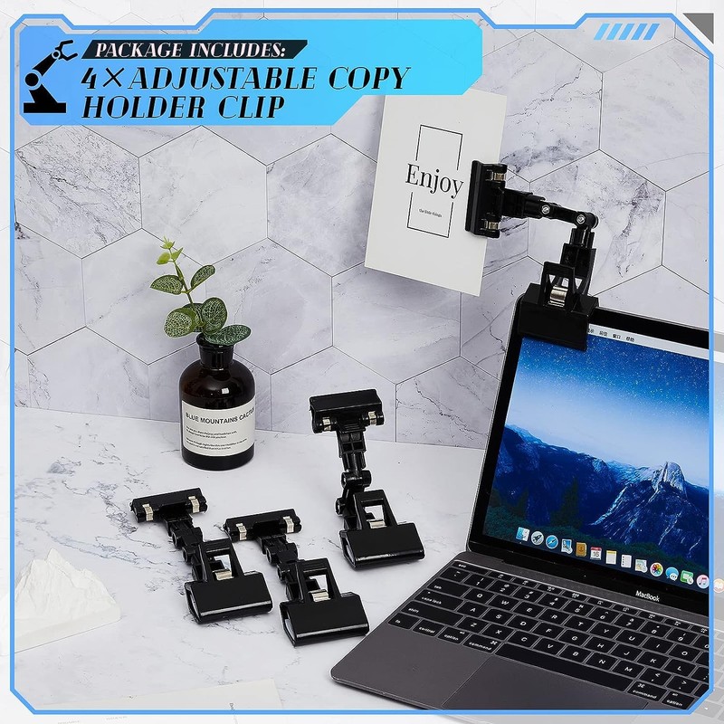 4 Pcs Adjustable Documents Holders, Flexible Double Head Foldable Rotatable