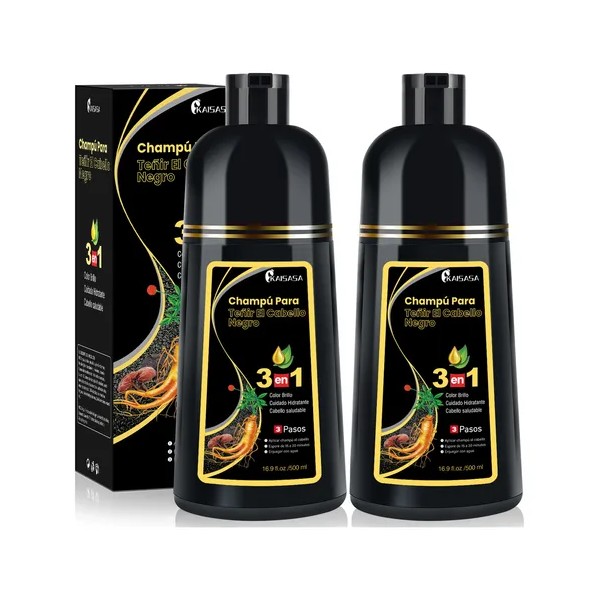 Kaisasa® Shampoo Con Tinte Cubre Canas Natural Jengibre 500ml-Negro