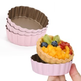 LIFVCNT 4 Pcs 3.6 Inch Mini Tart Pan Depth 1 Inch with Removable Bottom NonStick Tin - Pink