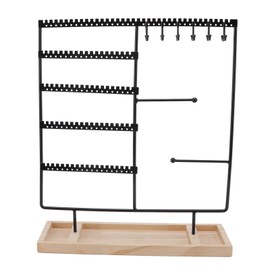 Earrings Hanger Iron 5 Tier 90 Holes 2 Metal Bar Earrings Rack with Wooden Base for Earrings Necklaces Bracelets Rings Black