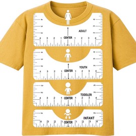 Paquete de 4 reglas de alineación de camisetas para guiar el diseño de camiseta, reglas de diseño de centro de moda con tabla de tallas, diseños de sublimación en camiseta, (4pcs)
