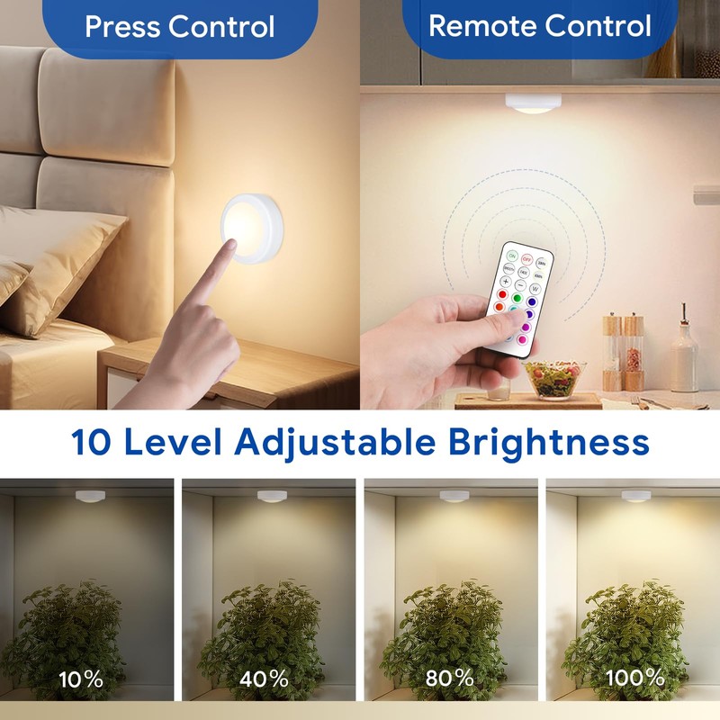Yiliaw LED Puck Lights with Remote Control, AA Battery Operated,