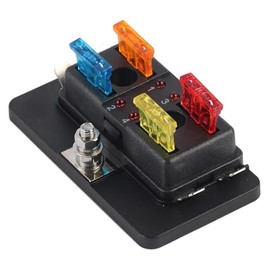Soporte de bloque de caja de fusibles de cuchilla de circuito de 4 vías con kit de luz de advertencia LED para automóvil Van Boat Marine, apto para fusible de cuchilla estándar (ATC/ATO)