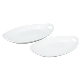 BIA Cordon Bleu Everyday Porcelain Assorted Set of 2 Platters With Integrated Handles, Medium-15" x 9.25", Large-17.25" x 10.25", White