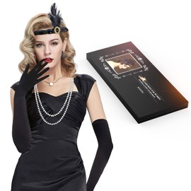 1920s Vintage Accessories Set,1920s Flapper Great Gatsby Accessories Set,Fashion Roaring 20's Theme Set with Headband Headpiece Long Black,8 Pieces