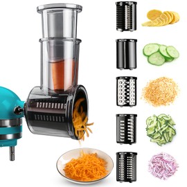 Stainless Steel Slicer Shredder Attachments for KitchenAid Stand Mixers, Vegetable Shredder, Cheese Grater, Salad Maker, Food Slicers Chopper Grinding Powder Accessories with Detachable 5 Blades