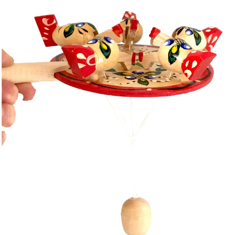 Russian Novelty Game Chicken Pecking Paddle Hand Painted Handcrafted