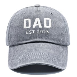 LAMCEPLU New Dad Gifts, First Time Dad Hats for Men, Est 2025 Promoted to New Father to be Gifts for Expecting Dads, Adjustable Baseball Cap Light Grey