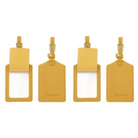 PATIKIL Suitcase Luggage Tags, Yellow PU Leather Name Tags Airplane Bag Accessories Travel Essentials with Private Protection for Flying Hotel Check in Luggage Bags Men Women, 4 Pcs