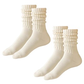 Zimoer 2 Pairs of Women's Slouch Socks, Scrunch Socks for Women, Knitting Long Socks, Scrunch Boot Socks, Autumn Winter Knit Slouch Socks for Women, Slouch Socks, Stacked Tube Socks, beige