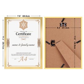 Ditwis Picture Frame A4 Gold, Frame DIN A4 for 21 x 29.7 cm Certificates, Certificates, Artworks and Photos, Modern Photo Frame for Living Room, Bedroom and Office Spaces