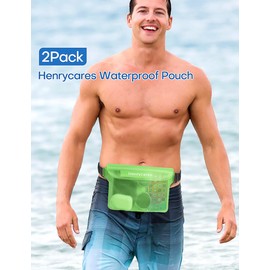 Henrycares Pack of 2 Waterproof Bag Bum Bag Swimming, IPX8 Waterproof Bag Small with Adjustable Strap, Waterproof Bag for Boats, Beach, Diving, Water Sports (Black + Green)