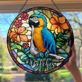 Bfigift Custom Animal Portrait Art Suncatcher Stained Glass Remembrance Gift Decor Bird Window Hanging Parrot Lover Bereavement Keepsake Loss of Pet Sympathy Sign