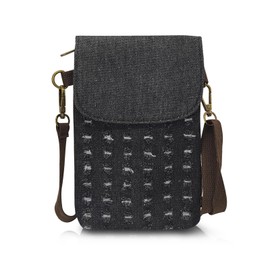 AfitLulu Canvas Cell Phone Purse Wallet, Crossbody Cellphone Purse Bag with Detachable Shoulder Strap, Vintage Shoulder Bag (black)