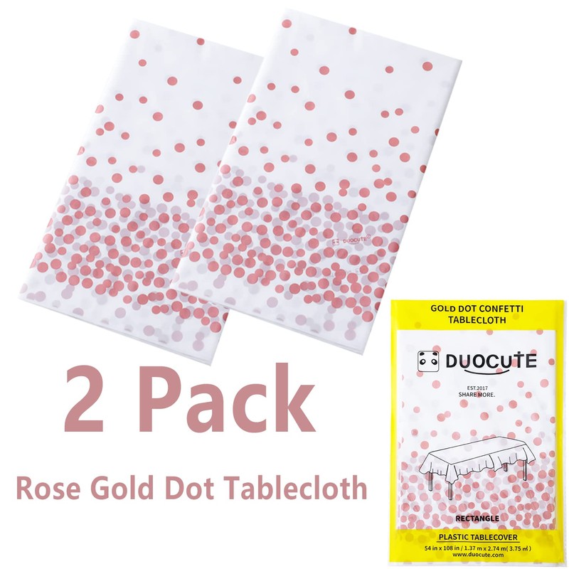 Duocute 2 Pack Rose Gold and White Party Tablecloth for
