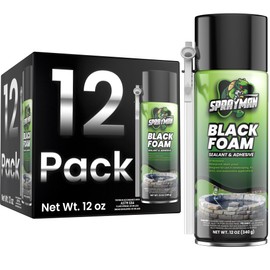 Sprayman Black Waterfall Foam Sealant - (12x12oz) Expanding Polyurethane Pond Foam Sealer, UV Resistant, Water Proof Spray for Landscape & Exterior, Straw Use, 12 Pack