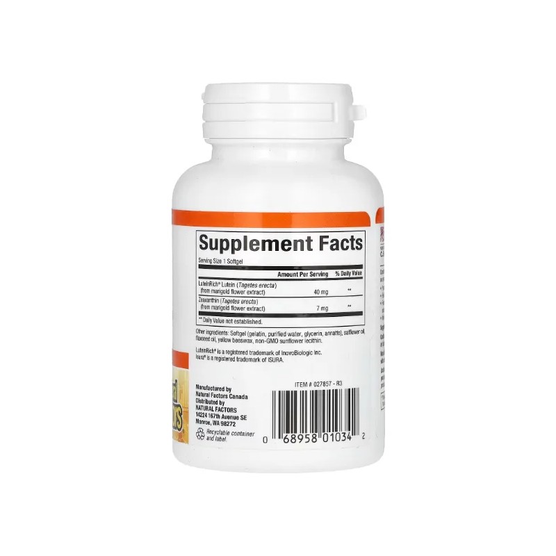 Luteina 40mg Natural Factors Vista Cansada 30 Caps