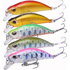 CONTYU Mountain Stream Lures Trout Minnow Set, Sinking, 2.0 inches (50 mm), 0.17 oz (4.8 g), Flat Type, Yamame 5 Pieces (50mm/4.8g, Color A' (Set of 5)