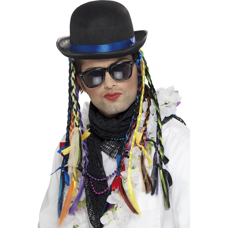 Smiffys Chameleon Bowler Hat with Multicoloured Braids Halloween