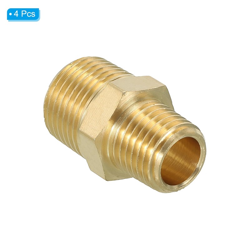 PATIKIL Solid Brass Hex Nipple Pipe Fitting Thread Adapter, 4