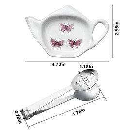 Tea Bag Coaster Set of 6 White Ceramic Tea Bag Holder for Used Tea Bag and Stainless Steel Tea Bag Squeezer (style1)
