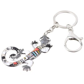 NEWEI Cute Enamel Gecko Keyring Rings Lizard Reptile Pendant for Women Girls Children Bag Charms Car Gifts, black