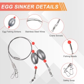 Egg Sinker Rig Kit, 4pcs Egg Weight Carolina Rigs with 14pcs Circle Hooks for Catfish Redfish Grouper Halibut Striper Saltwater Surf Fishing Bottom Fishing
