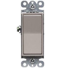 ENERLITES Elite Series Decorator Rocker Light Switch, 15A 120V/277V, Gloss Finish, Single Pole, 3 Wire, Grounding Screw, Residential Grade, UL Listed, 91150-NK, Nickel