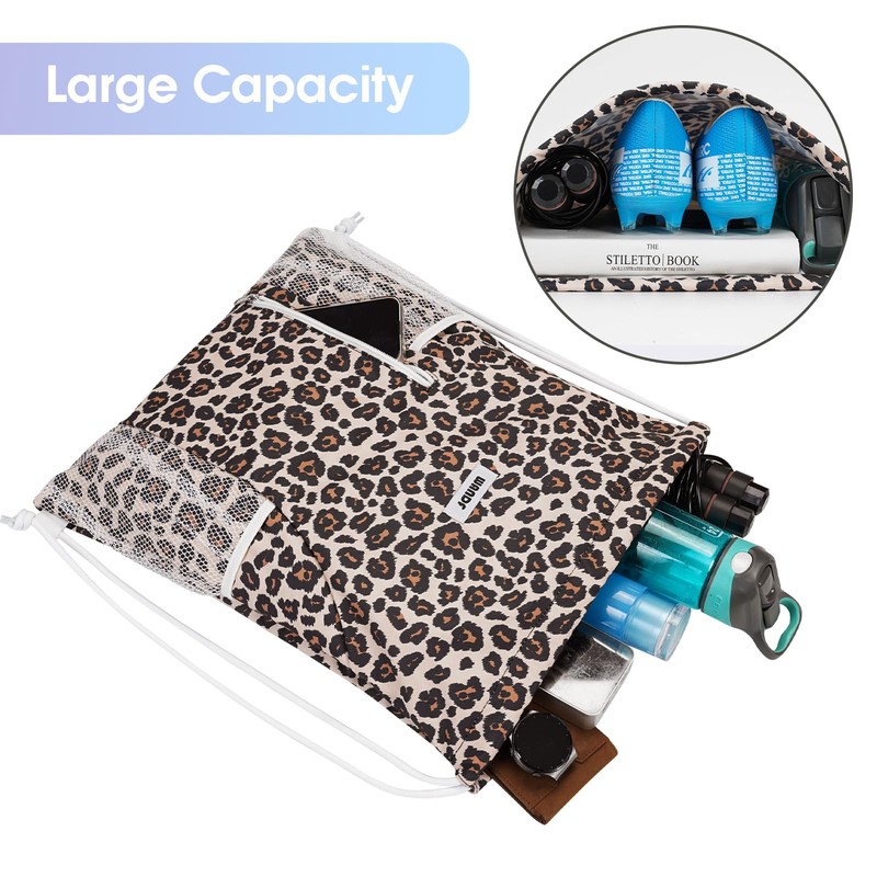 WANDF Drawstring Backpack Sports Gym Sackpack with Mesh Pockets Water