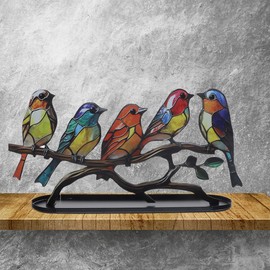 NOLITOY Vibrant Bird Statue Branch Stained Glass Birds on Branch Home Decor Desktop Bird Decor
