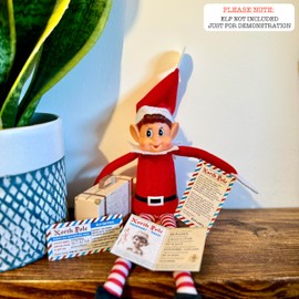 Mini Elf Green Passport and Mini Suitcase with Mini Elf travel tickets and Hello and Goodbye letter BUNDLE. Compatible for Elf on the Shelf fun and games!