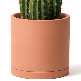 D'vine Dev X-Large 12 Inch Terracotta Plant Pot with Drainage Hole and Saucer, Round Cylinder Planter Pot for Indoor Plants, 40-X-A-6