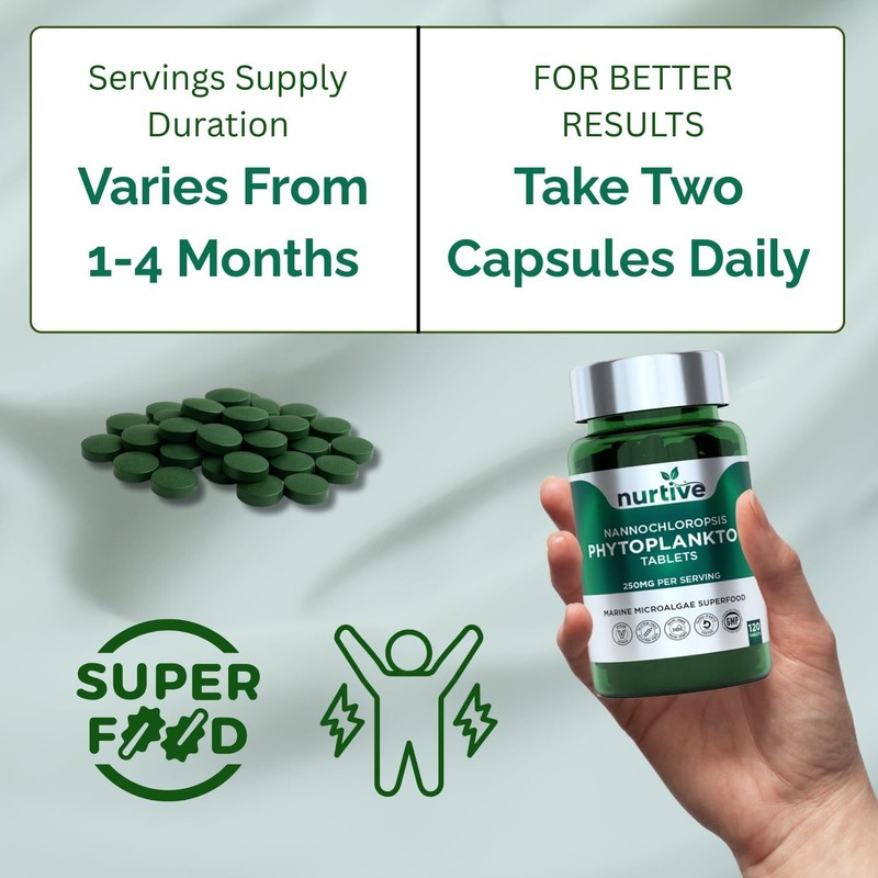 Nannochloropsis Phytoplankton Tablets – 250mg per Serving – Vegan, Gluten-Free,