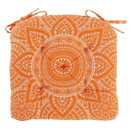 Handmade Cotton Chair Pads Cushions Seat Pad with Ties 16''x16'' for Dinning Kitchen Living Room Chairs Office Chair Bench Thick Reversible Damask Design U Shape (Set of 2) (Mandala Orange)