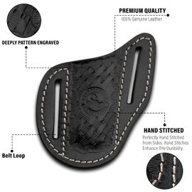 Red Scorpion Handmade Leather Knife Sheath for Belt - EDC Belt Holster for Folding Knife, Leather Sheath for Pocket Knife, Compact EDC Tools Carrier for Outdoor Activities (Black)