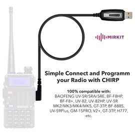 MIRKIT Baofeng Programming Cable for Two Way ham Portable radios: UV-5R, 5RA, 5R Plus, 5RE, UV-82, BF-F8HP, UV3R Plus, BF-888S, 5R EX, 5RX3, GA-2S, BF-F8+, H777 UV82HP
