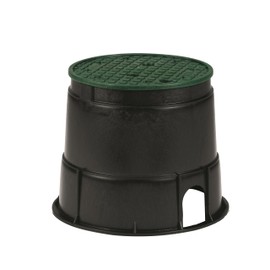 Rain Bird CPVB10RND Professional Series 10" Round Sprinkler Valve Box, Black with Green Lid, 10.5" High