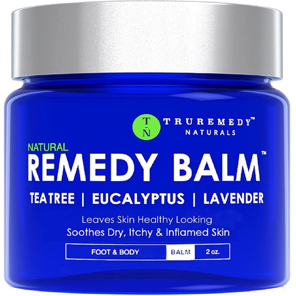 Truremedy Naturals - Remedy Balm with Tea Tree Oil - Soothing Itch Relief Ointment for Rash & Itchy Skin - Moisturizing Cream for Dry Skin - 100% Natural Foot & Body Balm - Lavender & Eucalyptus, 2oz