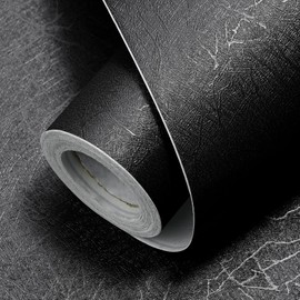 Biyoee Black Wallpaper Peel and Stick Contact Paper 17.7" X 300"Self Adhesive Embossed Black Contact Paper Removable Kitchen Wallpaper Vinyl Roll Textured Wallpaper Cabinet Shelf Paper