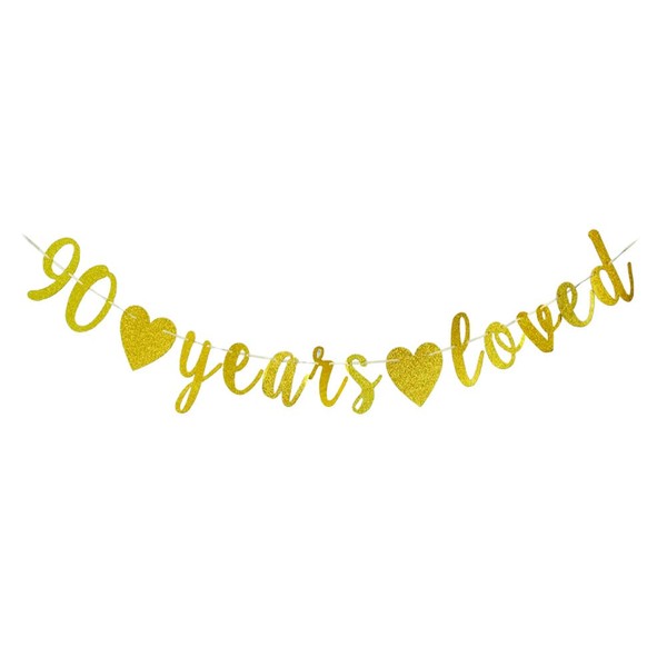 90 Years Loved banner Happy 90th Birthday Party Sign,90Th Anniversary/Birthday