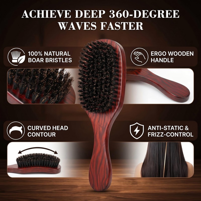 Boar Bristle Hair Brush, 100% Natural Boar Bristle & Eucalyptus