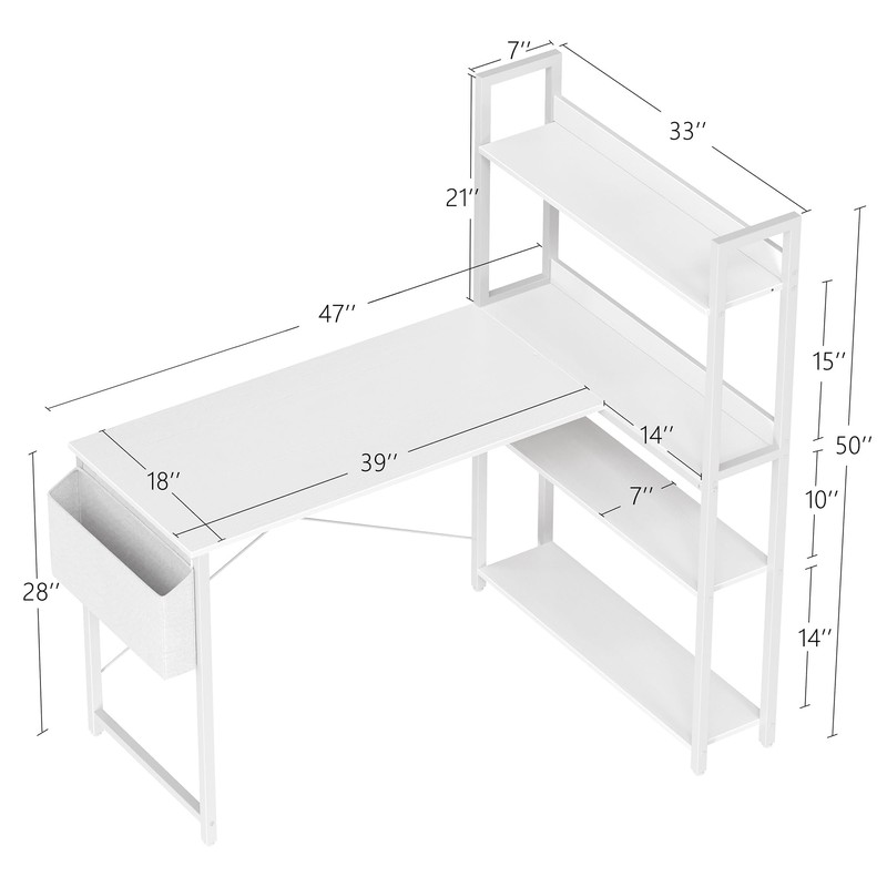 Treesland 47 Inch Computer Desk with Bookshelf, Corner Desk with