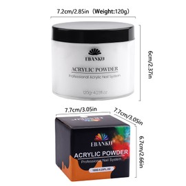 120g/4.23oz Clear Acrylic Powder, EBANKU Acrylic Powder Large Capacity Professional Acrylic Nail Powder for Nail Acrylic Extension, Nail Carving, Long-Lasting, No Nail Lamp Needed