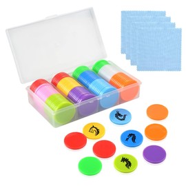 DLUGOPIS - Juego de 100 fichas de borrado en seco de 1 pulgada con una caja de almacenamiento y 4 toallitas reutilizables para juegos de mesa, contadores de plástico de 1 pulgada