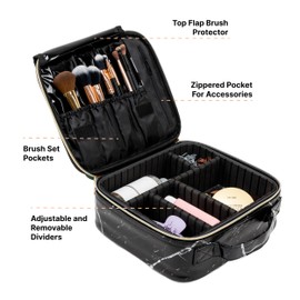 (No fabricado en China), estuche de viaje para cosméticos, organizador de belleza portátil, bolsa de almacenamiento de cosméticos con divisores ajustables para productos de belleza y pinceles de maquillaje, Mármol, Pequeño, Estuche de tren