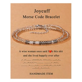 JoycuFF Inspirational Gifts for Her Morse Code Bracelets for Women Adjustable Motivational Encouragement Empowerment Hidden Message Bead Wrap Bangle A Wise Woman Once Said Fack This Sh*