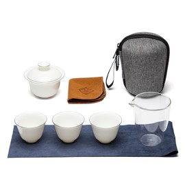 SILINE Ceramic Portable Gaiwan Tea Bowl Set,Chinese Suet Jade White Porcelain Brew Tea Maker Cups Set for Home Office Travel Outdoor Business Hotel - Platinum Edge